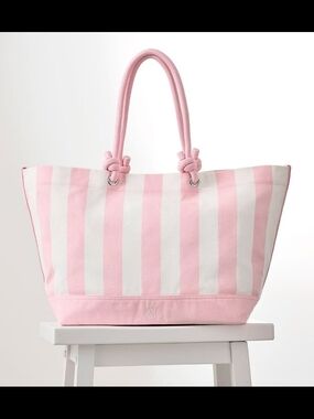 Victorias Secret - Pink and White Striped Tote Bag - Classic Canvas Carryall